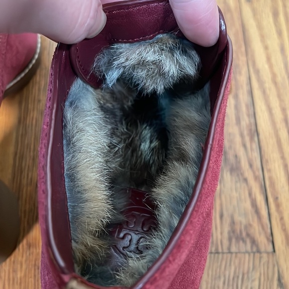 TORY BURCH Fur lined Suede Heel Low Ankle Boots Red size 7.5 - Picture 6 of 12